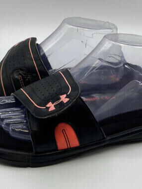 Under Armour Black and Coral Slide Sandals with Adjustable Strap